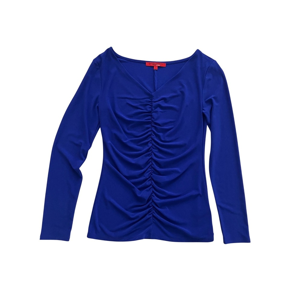 Narciso Rodriguez for DesigNation Cobalt Blue Ruched V-Neck Long Sleeve Top M